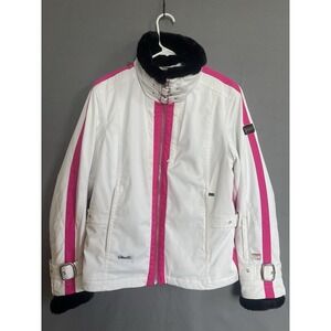 Spyder Jacket Women 10 Gray Insulated Pink /white Removeable Fur Trim See Photos